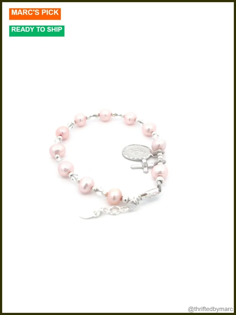 Girls Sterling Silver Rosary Bracelet, 14K Gold-Plated Adjustable First